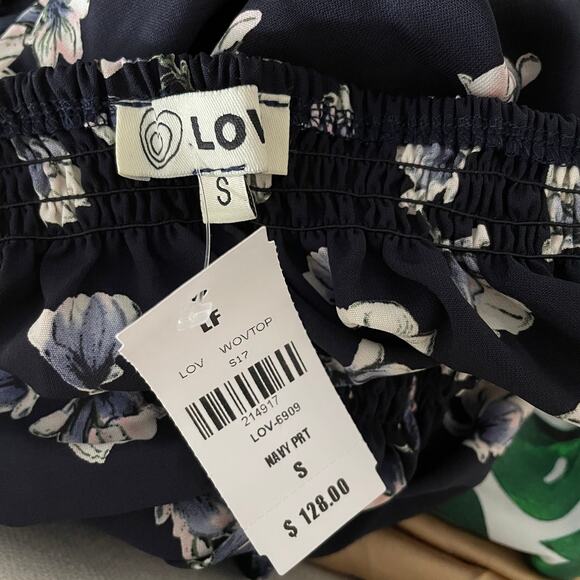 LF Love Floral Bardot Flutter Top Navy Print Size Small New - Picture 7 of 9